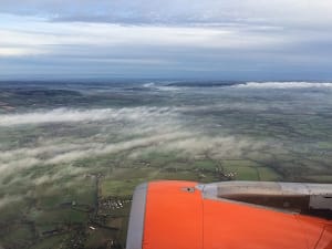Looking out of the plane window on an easyJet plane